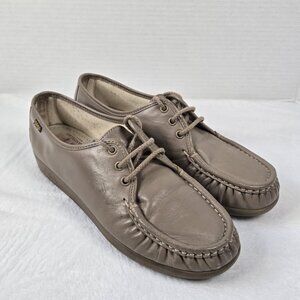 SAS Size 9.5 N Bounce Lace Up Moccasins Beige Leather Wedge Comfort Shoes